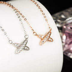 S925 Sterling Silver Cross Full Diamond Necklace Korean And Japanese Ins Live Broadcast Explosion Letter X