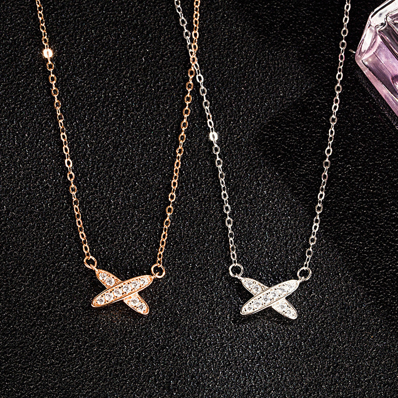 S925 Sterling Silver Cross Full Diamond Necklace Korean And Japanese Ins Live Broadcast Explosion Letter X