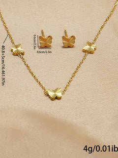 Lxalry Gold Stainless Steel Heart Jewelry Set For Women & Girls - Minimalist Cutout Necklace & Stud Earrings, Waterproof, Hypoallergenic, Tarnish-Free, Gift For Birthday, Wedding, Anniversary, Summer