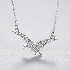 S925 Sterling Silver Full Diamond Pterosaur Pendant Necklace