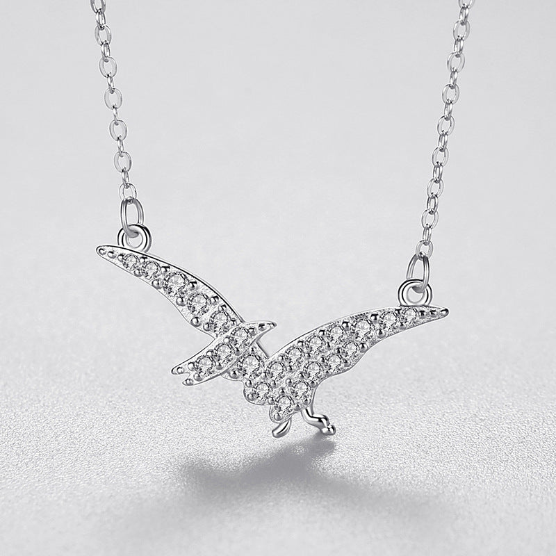 S925 Sterling Silver Full Diamond Pterosaur Pendant Necklace