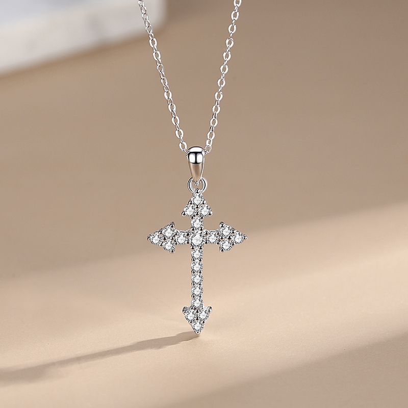 925 Sterling Silver Full Diamond Cross Necklace