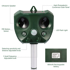 1Pc Ultrasonic Animal Repeller Solar Powered Repellent With Motion Sensor LED Flashing Lights IPX6 Waterproof Outdoor For Farm Garden Yard